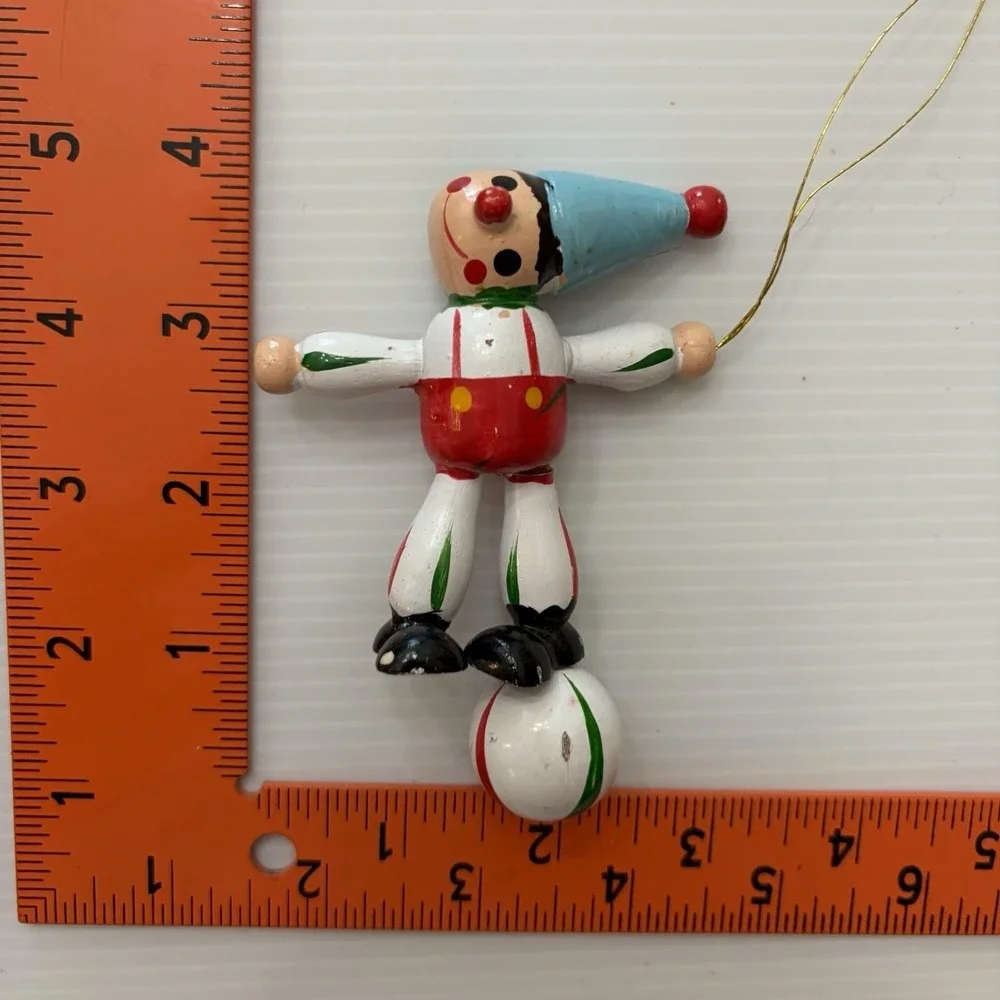 Vintage Wooden Clown Balancing Ball Christmas Ornament Holiday Decor